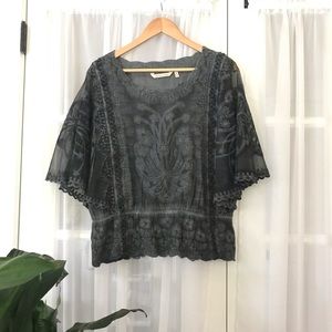 Soft Surroundings Embroidered Dyed Flutter Top